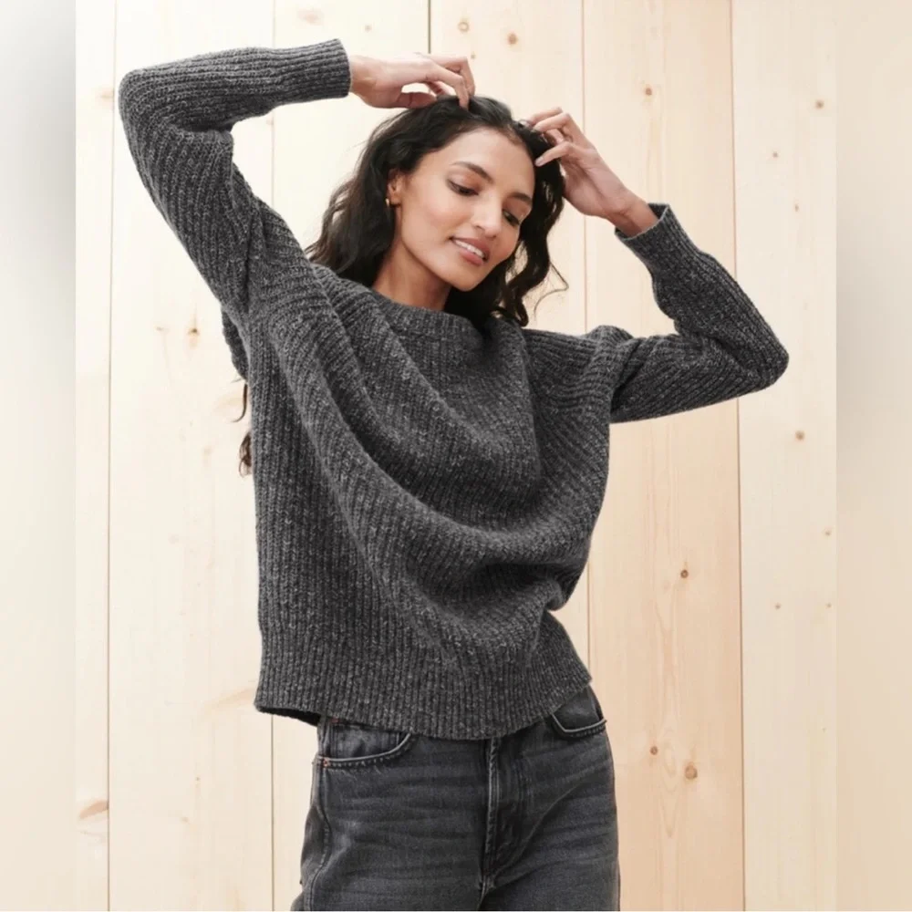 Jenni Kayne Oversized Cashmere Fisherman Sweater Charcoal Grey Size Medium - Picture 2 of 9